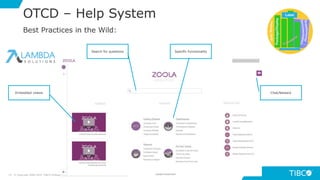7373
OTCD – Help System
© Copyright 2000-2019 TIBCO Software Inc.
Embedded videos
Search for questions
Chat/feedack
Specific functionality
Best Practices in the Wild:
 