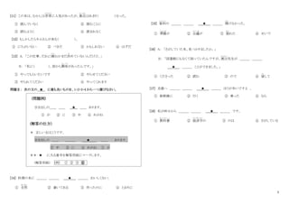 5
[11] この本は、むかしは若者
わかもの
に人気があったが、最近
さいきん
はあまり（ ）なった。
① 読んでいなく ② 読むことに
③ 読むように ④ 読まれなく
[12] もしかしたらキムさんが来る（ ）。
① にちがいない ② べきだ ③ かもしれない ④ はずだ
[13] A: 「この仕事、だれに頼
たの
むかまだ決
き
めていないんだけど。」
B： 「私に（ ）。前から興味
き ょ う み
があったんです。」
① やってもらいたいです ② やらせてください
③ やられてください ④ やってくれます
問題Ⅱ： 次の文の ★ に最も良いものを、1・2・3・4 から一つ選びなさい。
(問題例)
引き出しの＿＿ ＿＿ ★ ＿＿ あります。
① が ② に ③ 中 ④ めがね
(解答の仕方)
＊ 正しい文はこうです。
引き出しの ＿＿ ＿＿＿ ★ ＿＿ あります。
③ 中 ② に ④ めがね ① が
＊＊ ★ に入る番号を解答用紙にマークします。
(解答用紙) (例) ① ② ③ ④
[14] 料理の本に ＿＿＿ ＿＿＿ ★ ＿＿＿ おいしくない。
① 全然
ぜんぜん
② 書いてある ③ 作ったのに ④ とおりに
[15] 資料
し り ょ う
の ＿＿＿ ＿＿＿ ★ ＿＿＿ 開
ひら
けなかった。
① 準備
じゅんび
が ② 会議
か い ぎ
が ③ 遅
お く
れた ④ せいで
[16] A： 「さがしていた本、見つかりましたか。」
B： 「図書館にもなくて困っていたんですが、渡辺
わたなべ
先生が ＿＿＿ ＿＿＿
★ ＿＿＿ ことができました。」
① くださった ② 読む ③ ので ④ 貸
か
して
[17] 京都へ ＿＿＿ ＿＿＿ ★ ＿＿＿ ほうが早いですよ 。
① 新幹線に ② 行く ③ 乗った ④ なら
[18] 私が昨日から ＿＿＿ ＿＿＿ ★ ＿＿＿ です。
① 教科書
き ょ う か し ょ
② 経済学
けいざいがく
の ③ のは ④ さがしている
 