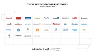 THESE ARE THE GLOBAL PLATFORMS
                     THAT WE PARTNER WITH.




<!   <!   <!    <!           <!              <!   <!   <!   <!

<!   <!   <!    <!           <!              <!   <!   <!   <!

<!   <!   <!    <!           <!              <!   <!   <!   <!

<!   <!   <!    <!           <!              <!   <!   <!   <!

<!   <!   <!    <!           <!              <!   <!   <!   <!


                                                                 11!
 