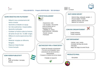 FULLA DE RUTA - Projecte BUNYOLADA - IES CAN BALO
QUINS OBJECTIUS ENS PLATEGEM?
- Adquirir nous coneixements del
tema a tr...