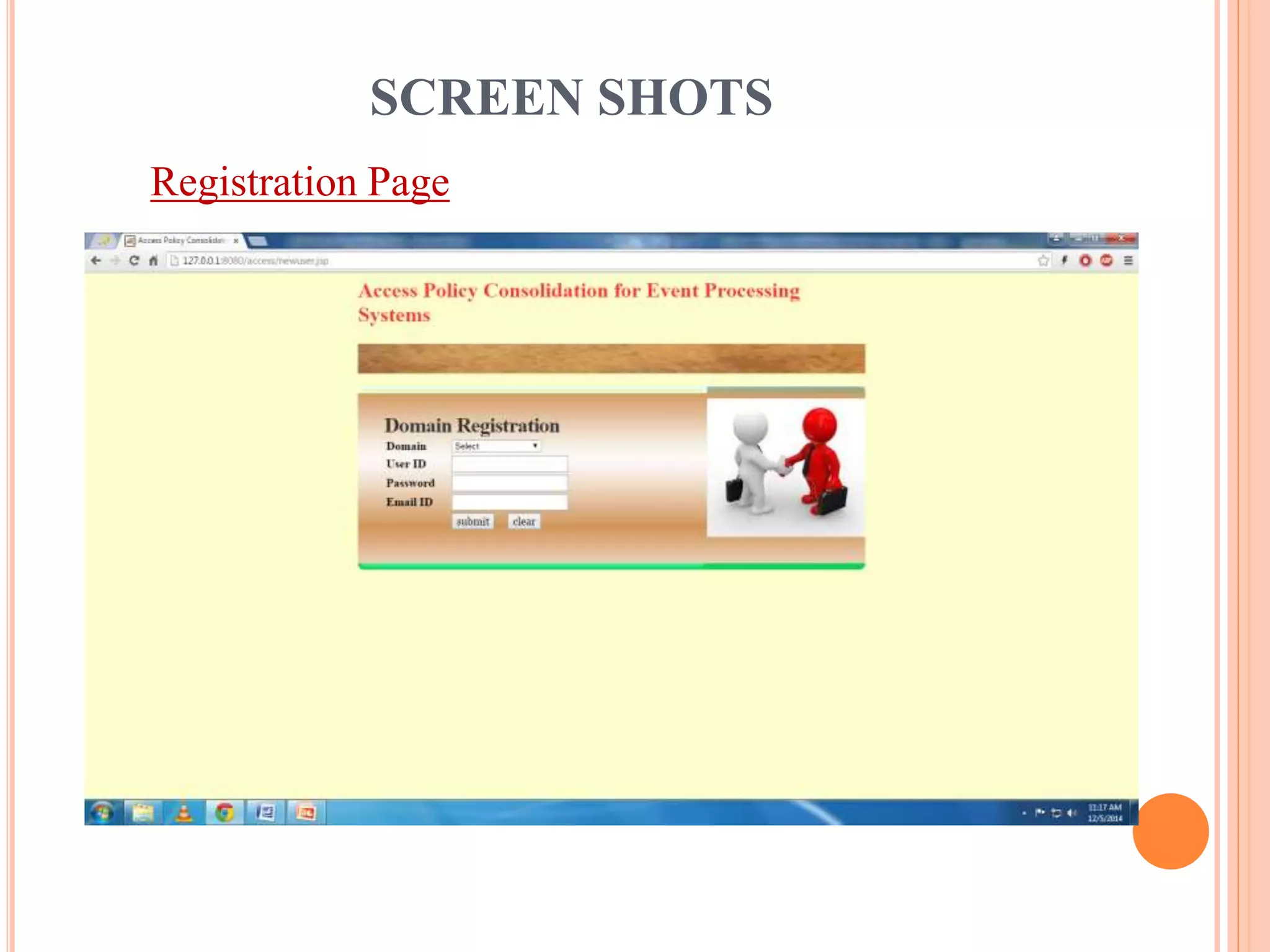 SCREEN SHOTS 
Registration Page 
 