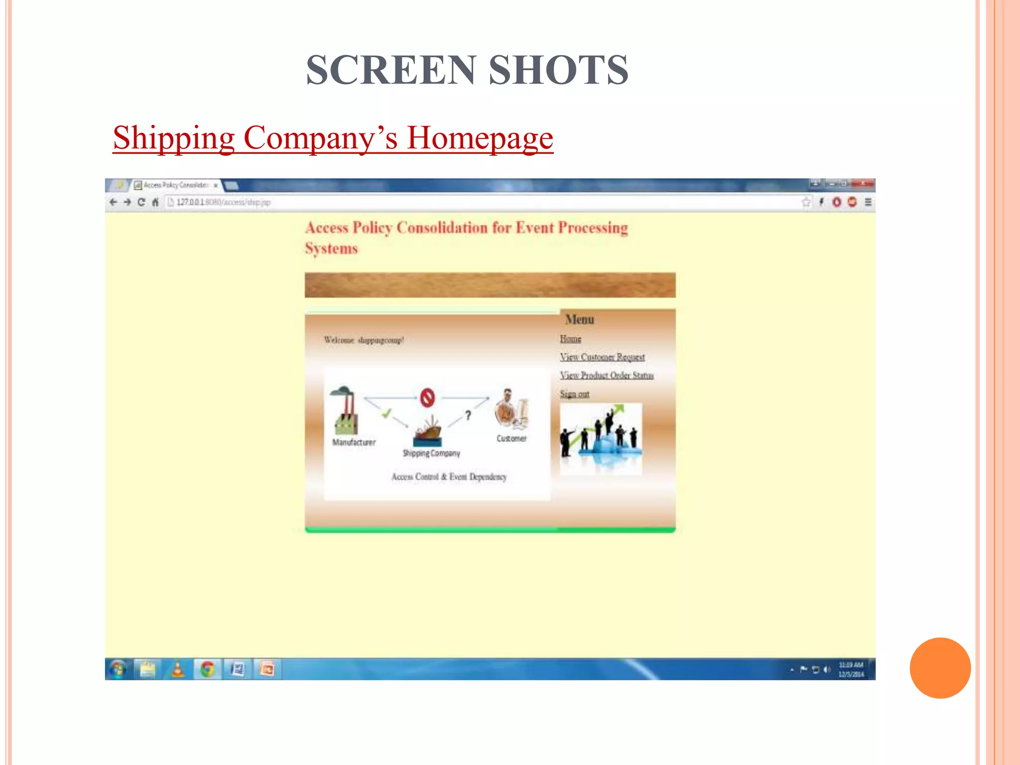 SCREEN SHOTS 
Shipping Company’s Homepage 
 