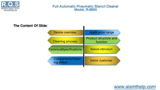Application range
The Content Of Slide:
Cleaning process
TechnicalSpecifications
Comparisonofclean
ing effect
Device overview
Product structure and
function
feature ofproduct
honor customer
 