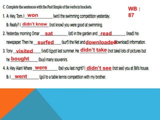 won
didnt know
sat read
surfed downloaded
visited didnt take
bought
were didnt see
went
WB :
87
 