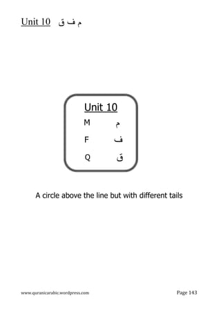 ‫ق‬ ‫ف‬ ‫م‬
10
Unit
www.quranicarabic.wordpress.com Page 143
A circle above the line but with different tails
Unit 10
‫م‬
M
‫ف‬
F
‫ق‬
Q
 