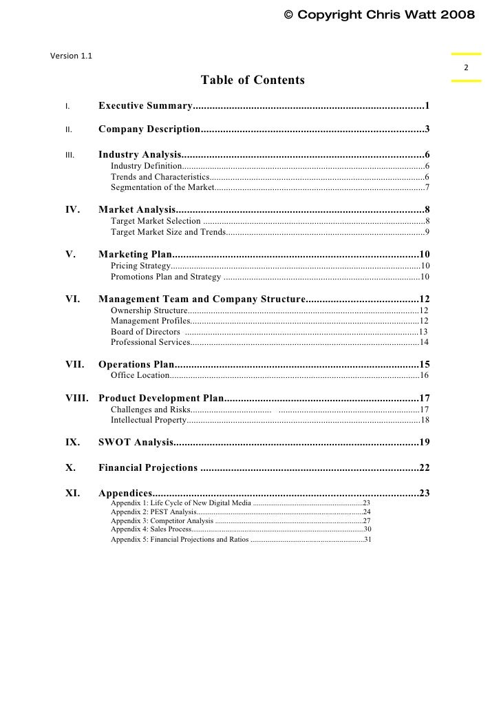 mock business plan