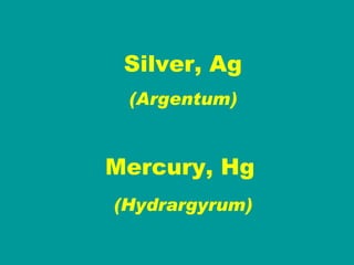 Silver, Ag (Argentum) (Hydrargyrum) Mercury, Hg 