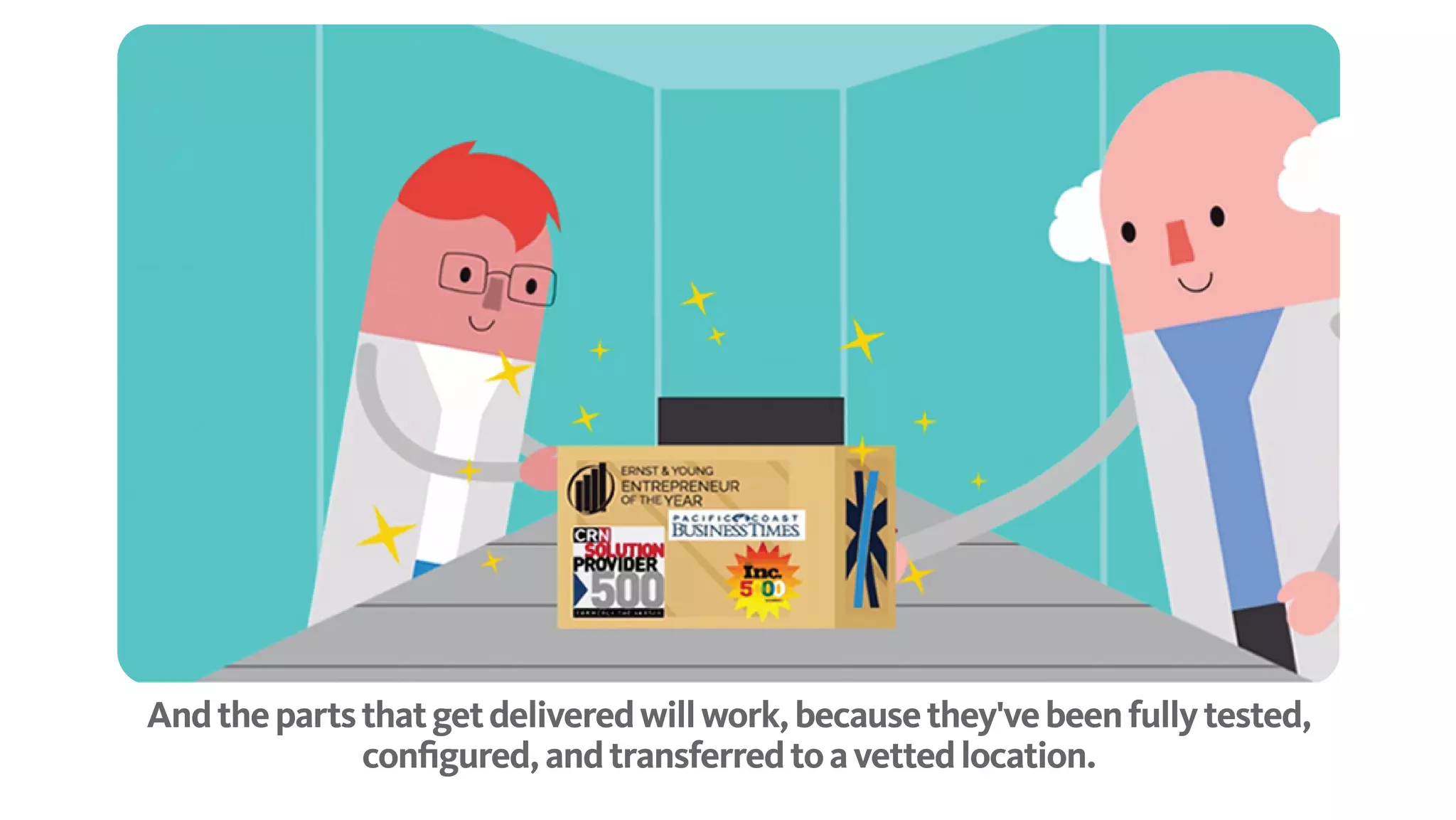 And the parts that get delivered will work, because they've been fully tested, configured,
and transferred to a vetted location.
 