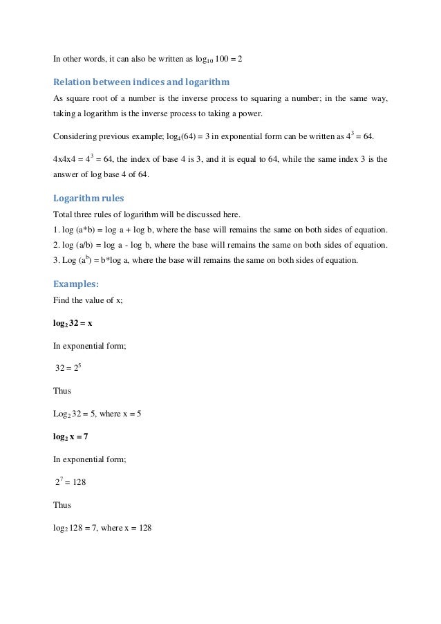 Indices Logarithms