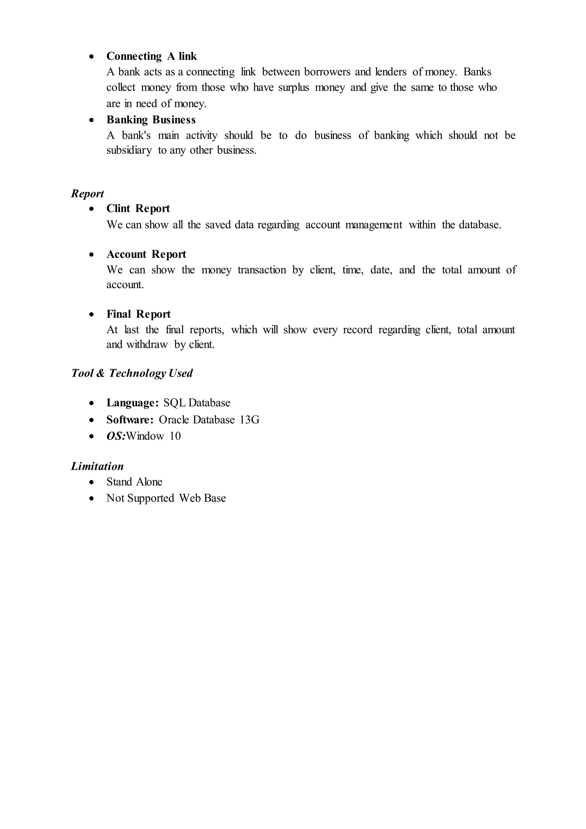 Banking Management System Project documentation | DOCX