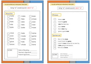 Comprehensive Fuller Approach Reading Tracker for Long Vowel Sounds | PDF