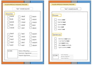 Comprehensive Fuller Approach Reading Tracker for Long Vowel Sounds | PDF