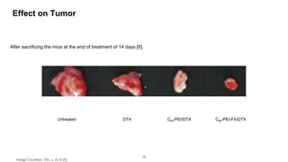 Effect on Tumor
15
Untreated DTX C60-PEI/DTX C60-PEI-FA/DTX
After sacrificing the mice at the end of treatment of 14 days [6].
Image Courtesy: Shi, J. et al [9]
 