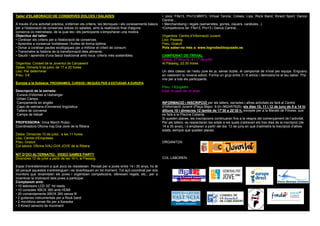 Taller d’ELABORACIÓ DE CONSERVES DOLCES I SALADES
A través d'una activitat pràctica, s'oferiran els criteris, les tècniques i els coneixements bàsics
per a l'elaboració de conserves dolces i/o salades, amb la realització final d'alguna
conserva i/o melmelada, de la qual les i els participants s’emportaran una mostra.
Objectius del taller:
• Conèixer els criteris per a l'elaboració de conserves.
• Aprendre a conservar hortalisses i fruites de forma òptima.
• Donar a conèixer pautes ecològiques per a millorar el criteri de consum.
• Transmetre la història de la transformació dels aliments.
• Gaudir i aprendre d'una tasca tradicional amb nous criteris més sostenibles.
Organitza: Consell de la Joventut de Carcaixent
Dates: Dimarts 9 de juliol, de 17 a 20 hores
Lloc: Per determinar
Preu: 3 €
Europa a la butxaca: PROGRAMES, CURSOS I BEQUES PER A ESTUDIAR A EUROPA
Descripció de la xarrada:
Cursos d’idiomes a l’estranger
Urban Camps
Campaments en anglés
Caps de setmana d’immersió lingüística
Tallers de conversa
Camps de treball
PROFESSORA: Inma March Rubio
Coordinadora Oficina Ivaj.Gva Jove de la Ribera
Dates: Dimecres 10 de juliol, a les 11 hores
Lloc: Centre d’Empreses
Preu: Gratuït
Col labora: Oficina IVAJ GVA JOVE de la Ribera
NIT D’OCI ALTERNATIU: VIDEO GAMES PARTY
Divendres 12 de juliol a partir de les 19 h, al Passeig
Espai d’entreteniment a què pocs es resisteixen. Pensat per a joves entre 14 i 35 anys, ho té
tot perquè aquestos s’entretinguen i es divertisquen en tot moment. Tot açò coordinat per dos
monitors que dinamitzen els joves i organitzen competicions, ofereixen regals, etc., per a
incentivar la motivació dels joves a participar.
Comptarem amb:
• 10 televisors LCD 32” hd ready
• 10 consoles XBOX 360 amb HDMI
• 20 comandaments XBOX 360 sense fil
• 2 guitarres instrumentals per a Rock band
• 2 micròfons sense fils per a Karaoke
• 3 Kinect sensors de moviment
• Jocs: Fifa13, Pro13,MWF3, Virtual Tennis, Cotxes, Lips, Rock Band, Kinect Sport, Dance
Central...
• Merchandising i regals (samarretes, gorres, clauers, caràtules...)
•Competicions de: Fifa13, Pro13 i Dance Central,...
Organitza: Centre d’Informació Juvenil
Lloc: Passeig
Preu: Gratuït
Pots saber-ne més a: www.logrodesbloqueado.es
CAMPIONAT DE TRÍVIAL
Dijous, 27 de juny, 4 i 11 de juliol
Al Passeig, 22:30 hores
Un dels clàssic de l’estiu jove és ja, sense dubte, el campionat de trívial per equips. Enguany
en celebrem la novena edició. Forma un grup entre 3 i 6 amics i demostra’ns el teu saber. Pre-
mis per a tots els participants.
Preu: 1 €/jugador
Edat: A partir de 14 anys
INFORMACIÓ i INSCRIPCIÓ per als tallers, xarrades i altres activitats es farà al Centre
d’Informació Juvenil (Plaça Major, 9-2n./962457625), els dies 10, 11 i 12 de juny de 9 a 14 hi
dilluns 10 i dimecres 12 també de 17’30 a 20’30 h, excepte per a la Marató de Fitness, que
es farà a la Piscina Coberta.
Si queden places, les inscripcions continuaran fins a la vespra del començament de l’activitat.
Per als tallers, es respectaran les edats a les quals s'adrecen els tres dies de la inscripció (de
14 a 35 anys), i s’ampliaran a partir del dia 13 de juny en què s'admetrà la inscripció d'altres
edats, sempre que queden places.
ORGANITZA:
COL LABOREN:
 