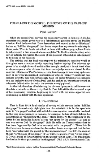 Fullfilling the Gospel by Paul Bowers