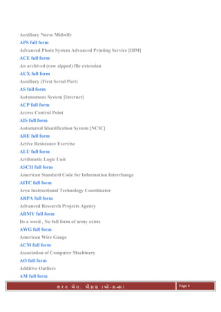 . Ê ( - к ) Page 4
Auxiliary Nurse Midwife
APS full form
Advanced Photo System Advanced Printing Service [IBM]
ACE full form
An archived (raw zipped) file extension
AUX full form
Auxiliary (First Serial Port)
AS full form
Autonomous System [Internet]
ACP full form
Access Control Point
AIS full form
Automated Identification System [NCIC]
ARE full form
Active Resistance Exercise
ALU full form
Arithmetic Logic Unit
ASCII full form
American Standard Code for Information Interchange
AITC full form
Area Instructional Technology Coordinator
ARPA full form
Advanced Research Projects Agency
ARMY full form
Its a word , No full form of army exists
AWG full form
American Wire Gauge
ACM full form
Association of Computer Machinery
AO full form
Additive Outliers
AM full form
 
