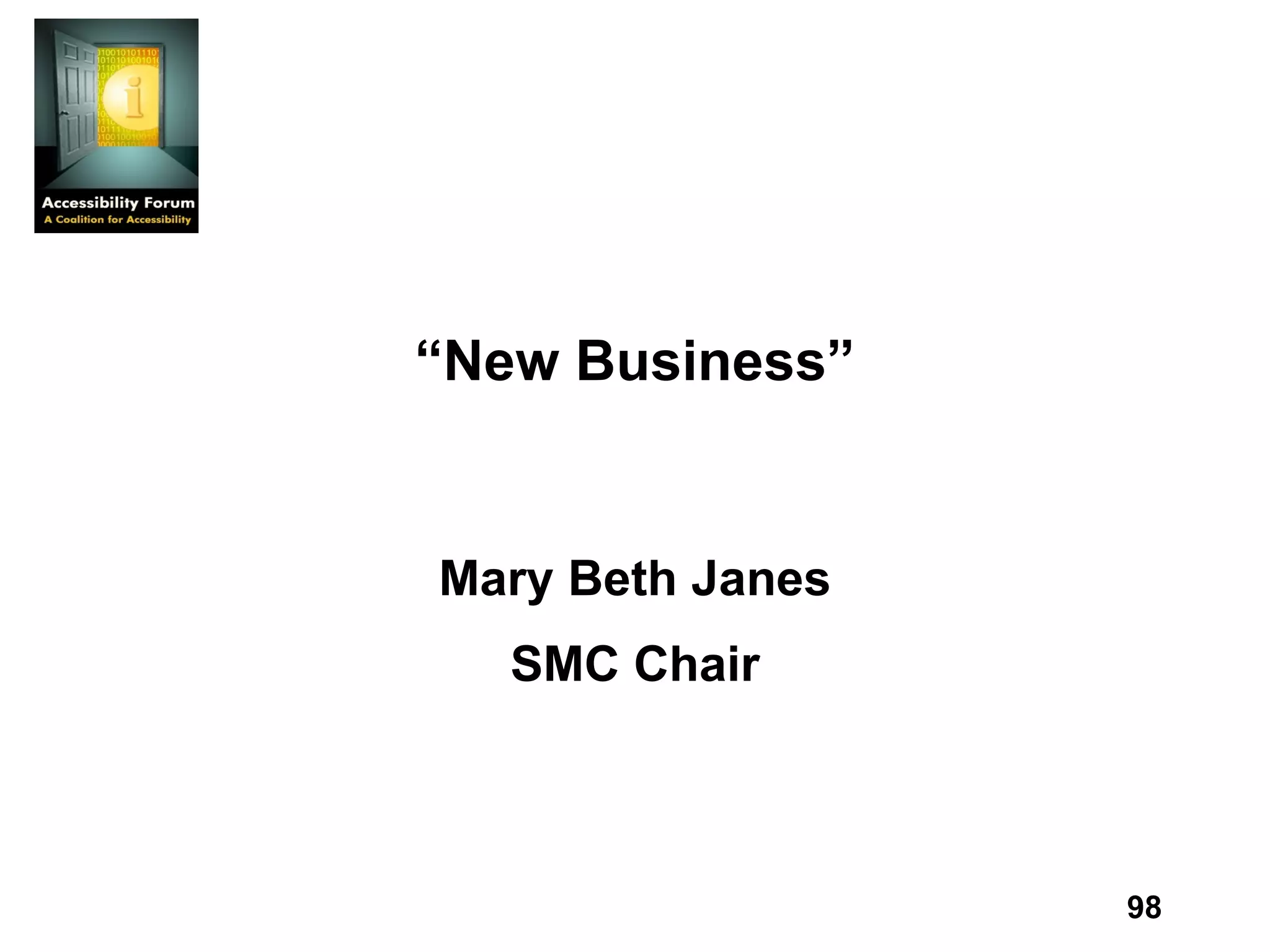 “ New Business” Mary Beth Janes SMC Chair 