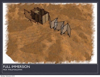 FULL IMMERSION
    PROF. PHILLIP BALDWIN


Monday, February 8, 2010
 