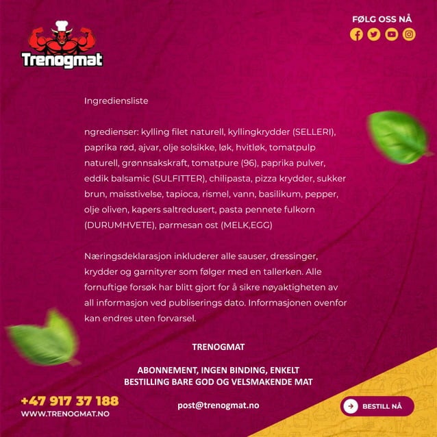 Fullkorn Penne Med Kyllingfilet Og Arrabiata Saus - TrenogMat | PDF ...