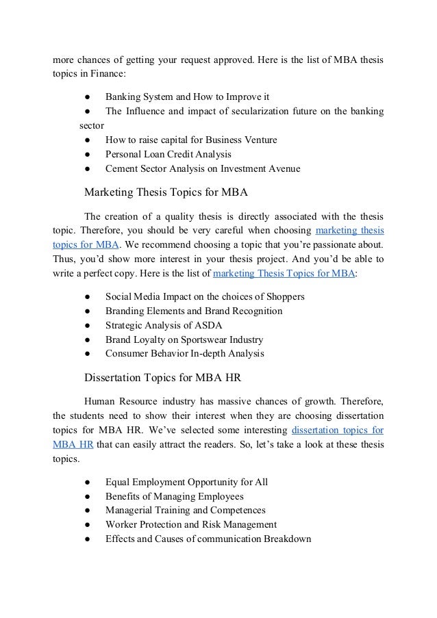 mba thesis topics 2019