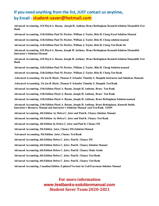 F Ull List Test Bank And Solution Manual 21 Student Saver Te