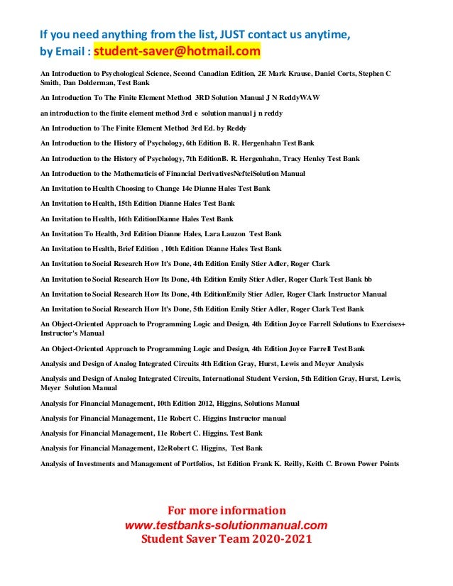 F Ull List Test Bank And Solution Manual 21 Student Saver Te