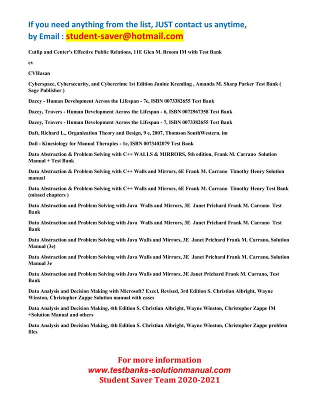 F ull list test bank and solution manual 2020 2021 ( student saver team ...