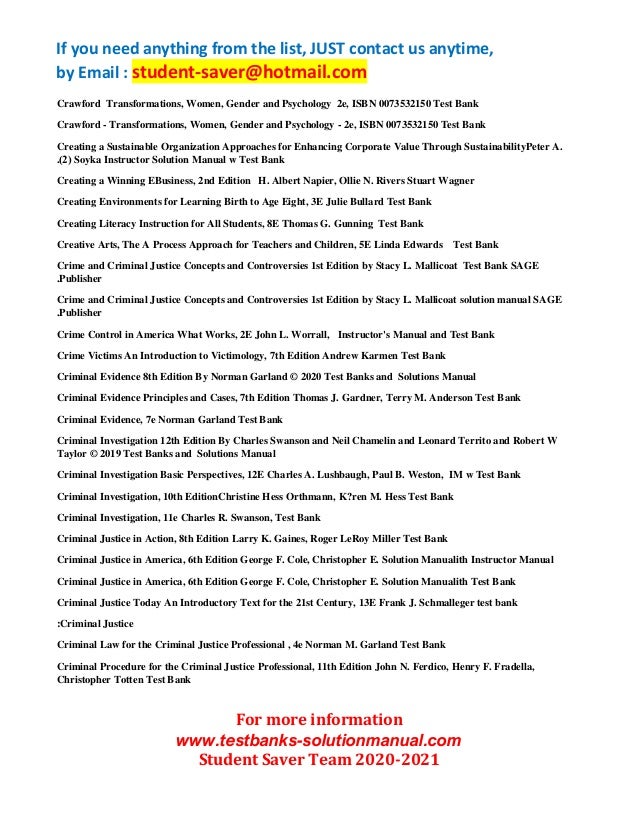 F Ull List Test Bank And Solution Manual 21 Student Saver Te