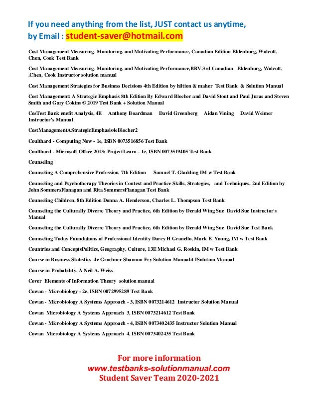 F Ull List Test Bank And Solution Manual 2020 2021 Student Saver Te