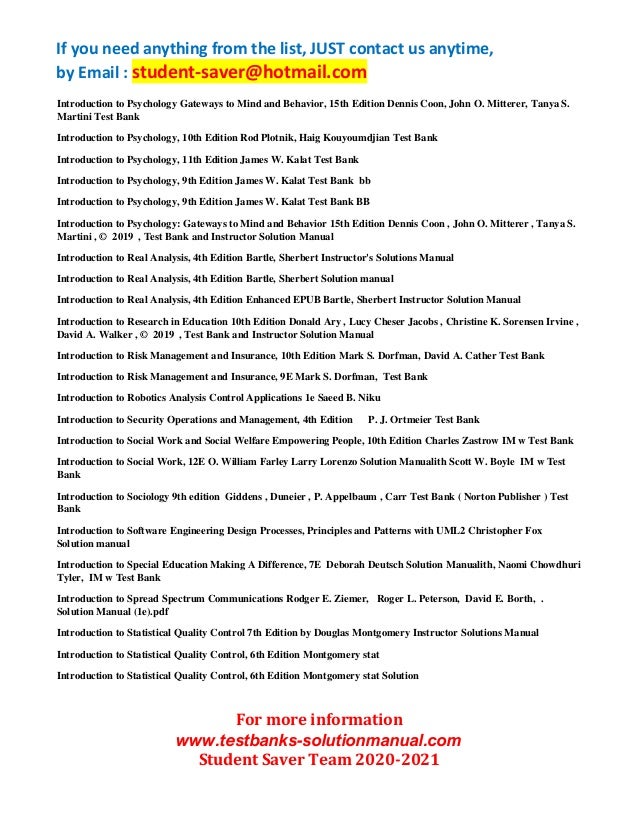 F Ull List Test Bank And Solution Manual 2020 2021 Student Saver Te