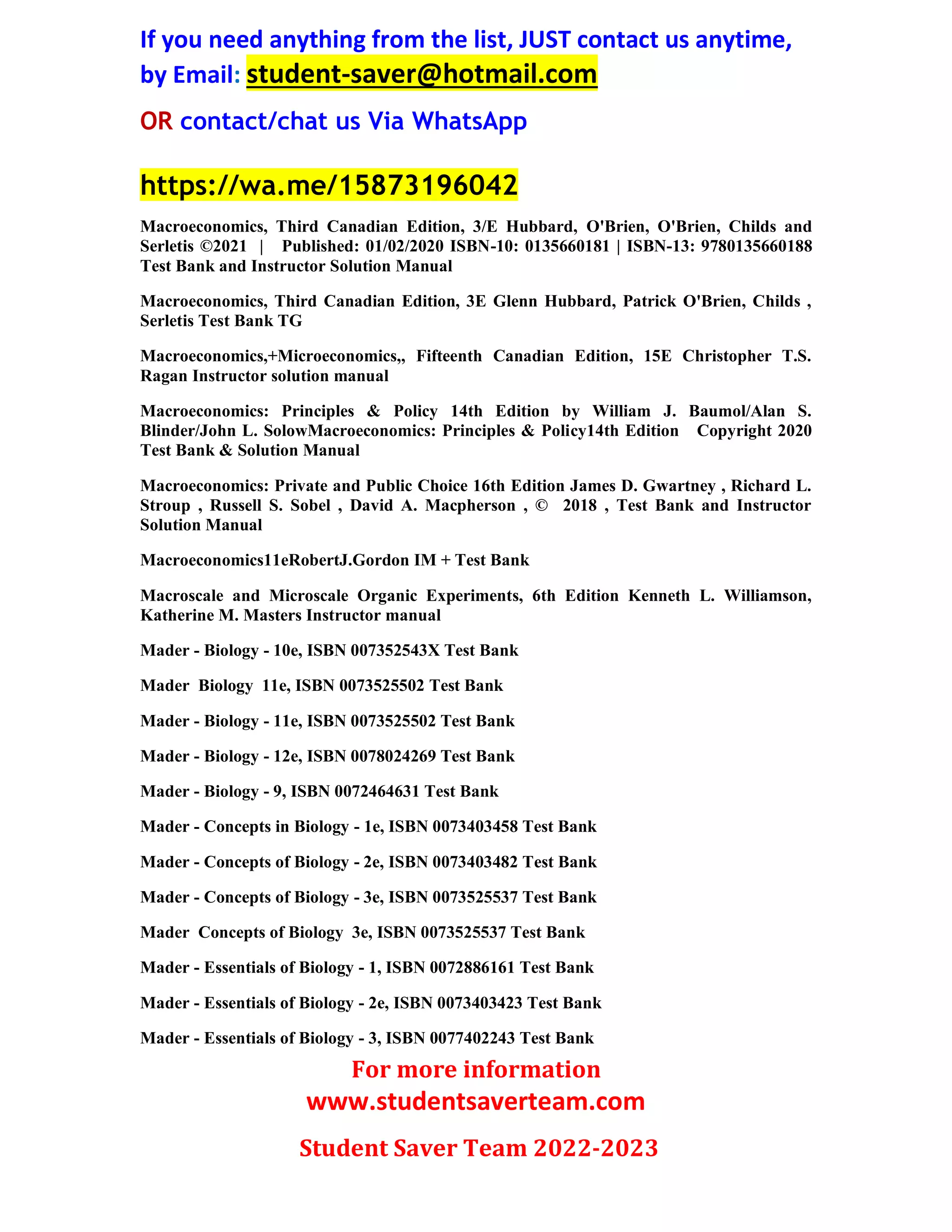 FUll list Test Bank and Solution Manual 2022-2023 ( Student Saver Team ...