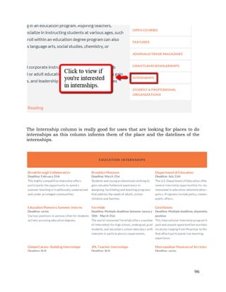 The Internship column is really good for uses that are looking for places to do 
internships as this column informs them of the place and the datelines of the 
internships. 
96 
 