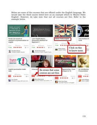 Below are some of the courses that are offered under the English language. We 
would take the third course listed here as an example which Is ‘Master Polite 
English’. However, do take note that not all courses are free. Refer to the 
example below. 
152 
 