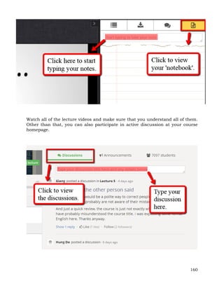 Watch all of the lecture videos and make sure that you understand all of them. 
Other than that, you can also participate in active discussion at your course 
homepage. 
160 
 