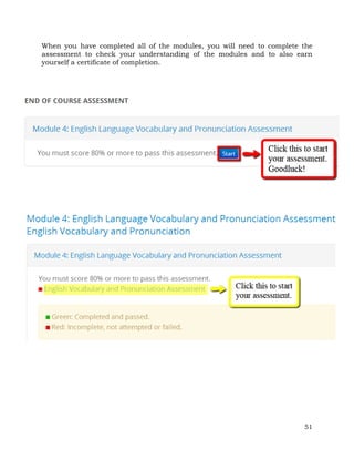 When you have completed all of the modules, you will need to complete the 
assessment to check your understanding of the modules and to also earn 
yourself a certificate of completion. 
51 
 