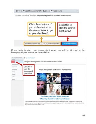 If you wish to start your course right away, you will be directed to the 
homepage of your course as shown below. 
63 
 