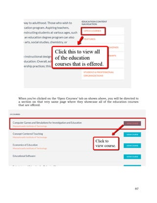 When you’ve clicked on the ‘Open Courses’ tab as shown above, you will be directed to 
a section on that very same page where they showcase all of the education courses 
that are offered. 
87 
 