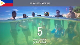 we have some vacations
5weeks per year
(in Switzerland)
 