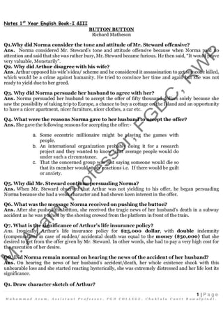 (1st) first year HSSC I part 1 English Notes( short question answers ...