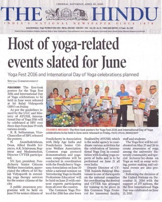 Poster release for INternational Day of Yoga 2016 events at SBV
