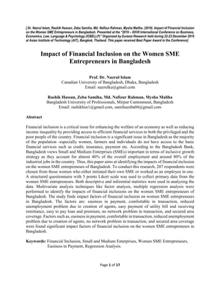 Impact of Financial Inclusion on Women SME Entrepreneurs in Bangladesh ...