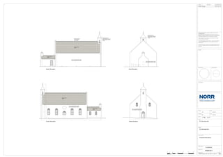 9650
4300
5100
2800
2100
10150
12850
1350
5200
9700
22750
Project No.
Drawing No.
Drawing Title
Detail Symbol
North Arrow
DATE REVISION REV
Keyplan
Consultants
DRW CHK
Rev.
Sheet Status
An Ingenium International Company
NORR Consultants Limited.
Client
Project
Drawn
Checked
Date
Date
Scale
@ A1
This drawing must not be used, reproduced or revised
without written permission.
This drawing shall not be used for construction purposes
until the “CONSTRUCTION” status appears under the
Sheet Status.
Constructors must only work to figured dimensions which
are to be checked on site. Do not scale from hard copy
drawings.
This drawing has been prepared solely for the use of:
and there are no representations of any kind made by
NORR Consultants Limited to any party with whom NORR
Consultants Limited has not entered into a contract.
St. Nicholas Kirk
St. Nicholas Kirk
St. Nicholas Kirk
1:100
14/01/25
MF
14/01/25
CM
P01
IN3025-0011
PLANNING
Proposed Elevations
SNCK-NOR-ZZ-ZZ-DR-A-000101
First Issue MF
CM
P01
14/01/2025
East Elevation
West Elevation
North Elevation
South Elevation
0 2 4 10
6 8
Scale 1:100
1
Reinstate bellcote to
original design constructed
in stone & harled to match
existing.
Roof vent removed
and made good to
match existing
Remove existing defective harling,
pick, point and lime harl to match
Remove existing defective harling,
pick, point and lime harl to match
Remove existing defective harling,
pick, point and lime harl to match
Remove existing defective harling,
pick, point and lime harl to match
Reinstate bellcote to
original design constructed
in stone & harled to match
existing.
Repair roof and
repoint
Repair roof and
repoint
Repair roof and
repoint
Repair roof and
repoint
 
