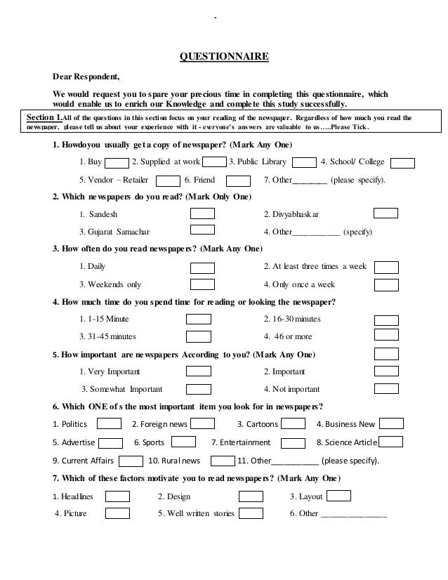 newspaper gp questionary