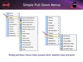 Simple Pull Down Menus Simple pull-down menus make ‘process items’ selection easy and quick. 