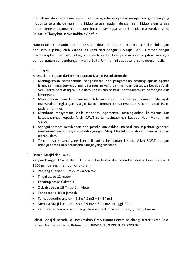 Proposal Masjid Baitul Ummah Oma Batam Center