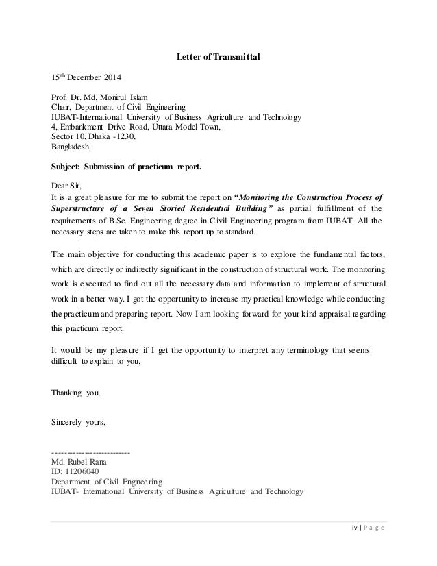 Engineering Letter Of Transmittal Template For Report
