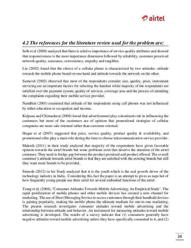 Review of literature on customer satisfaction towards airtel