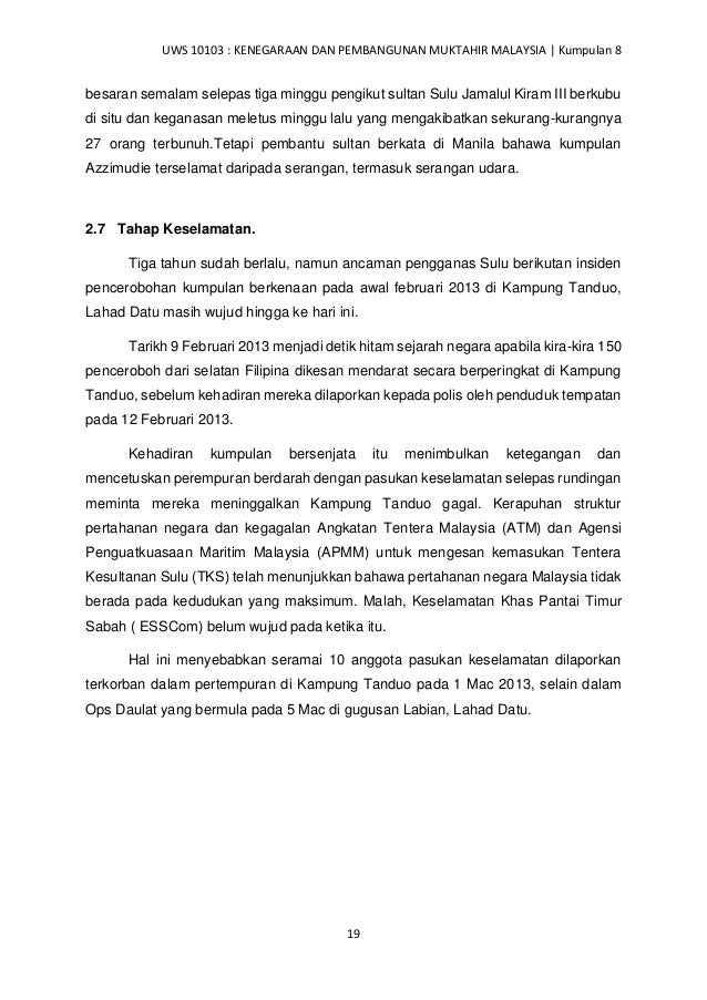 Laporan Berkumpulan Serangan Lahad Datu Menampakkan Kedaulatan Tidak