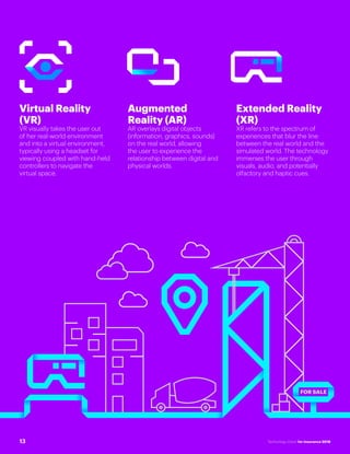 #INSTECHVISION
Virtual Reality
(VR)
VR visually takes the user out
of her real-world environment
and into a virtual enviro...