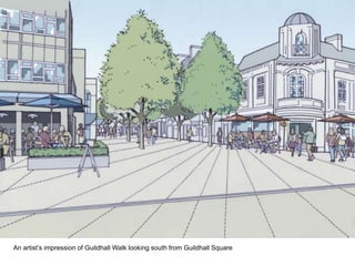 An artist’s impression of Guildhall Walk looking south from Guildhall Square
 